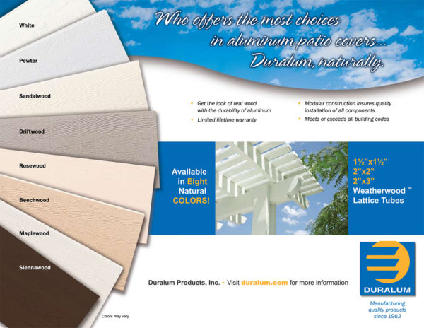 Duralum Rafter Tail and Color Choices for Aluminum Patio Covers